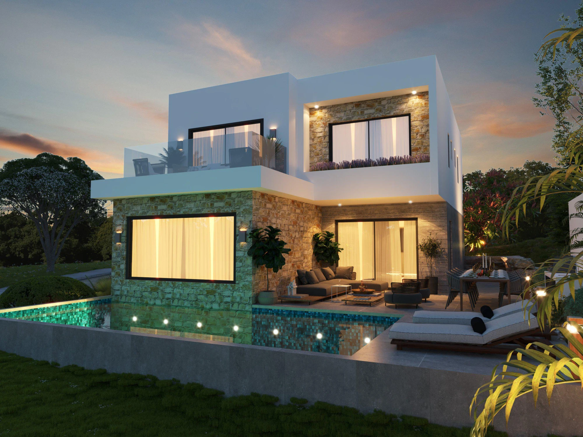 Комплекс вилл с бассейнами рядом с морем и центром Пафоса, Кипр